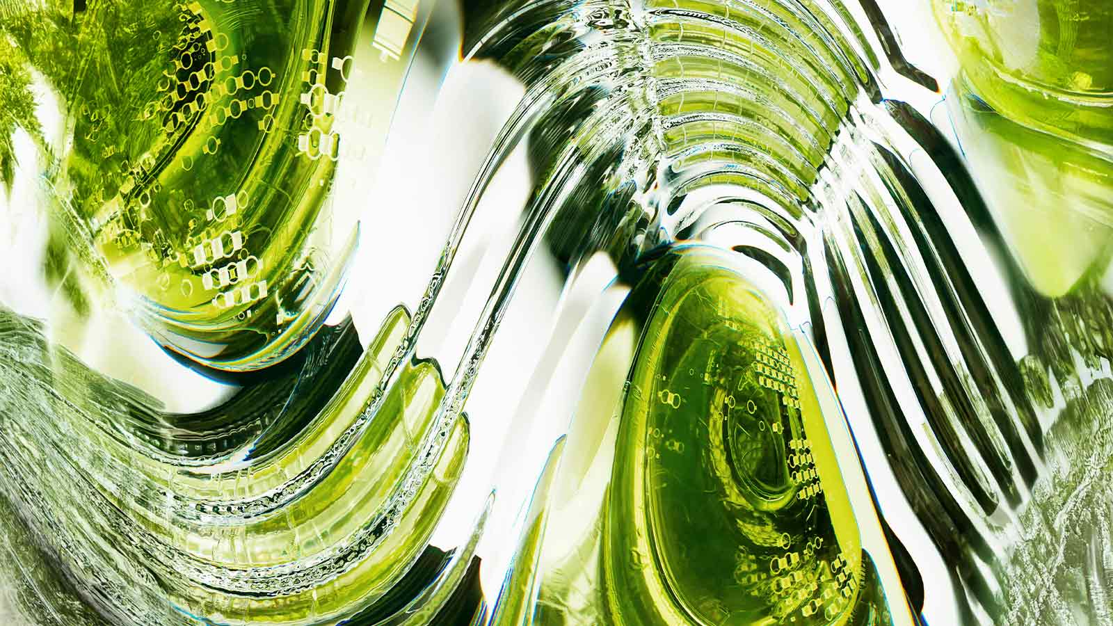 a close-up of a green glass ai title search