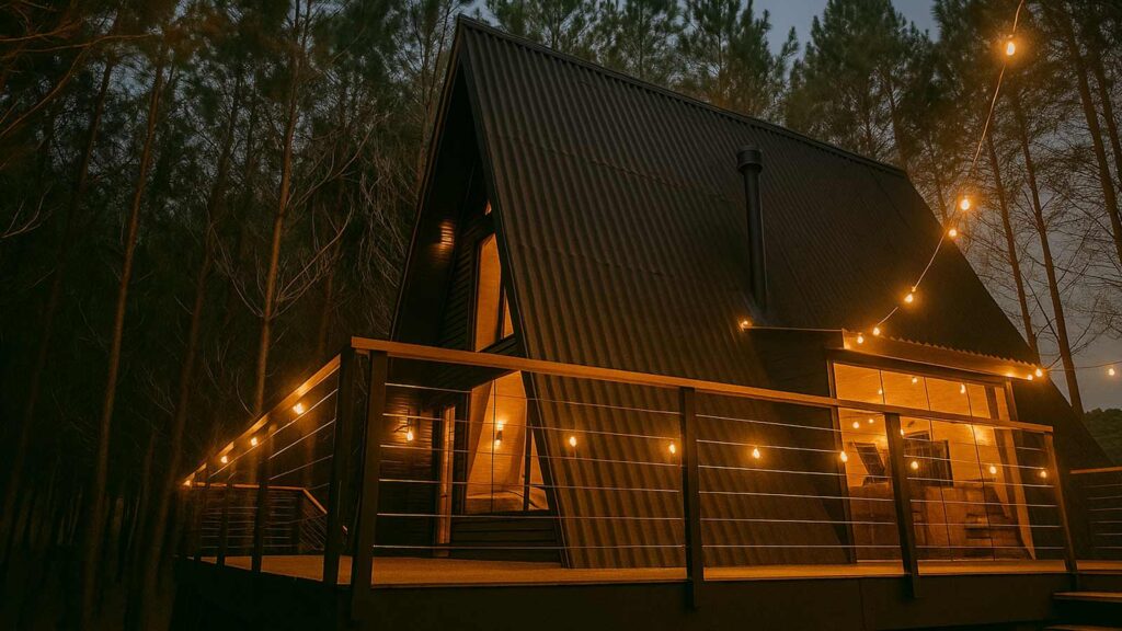 a house with lights on the deck AI Title Search in New York