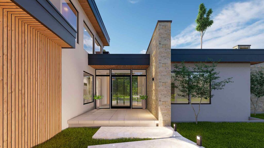 a house with a glass door webhook