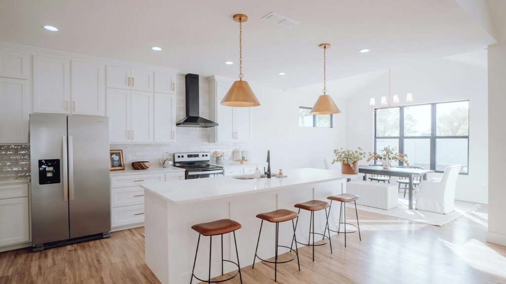Modern kitchen with island and seating AI Title Clearance